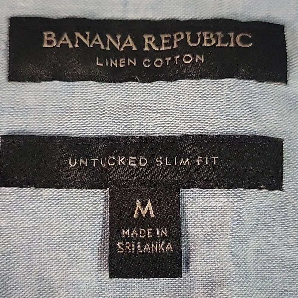 Banana Republic Light Blue Linen Untucked Slim Fit Casual Button Down Shirt, Med